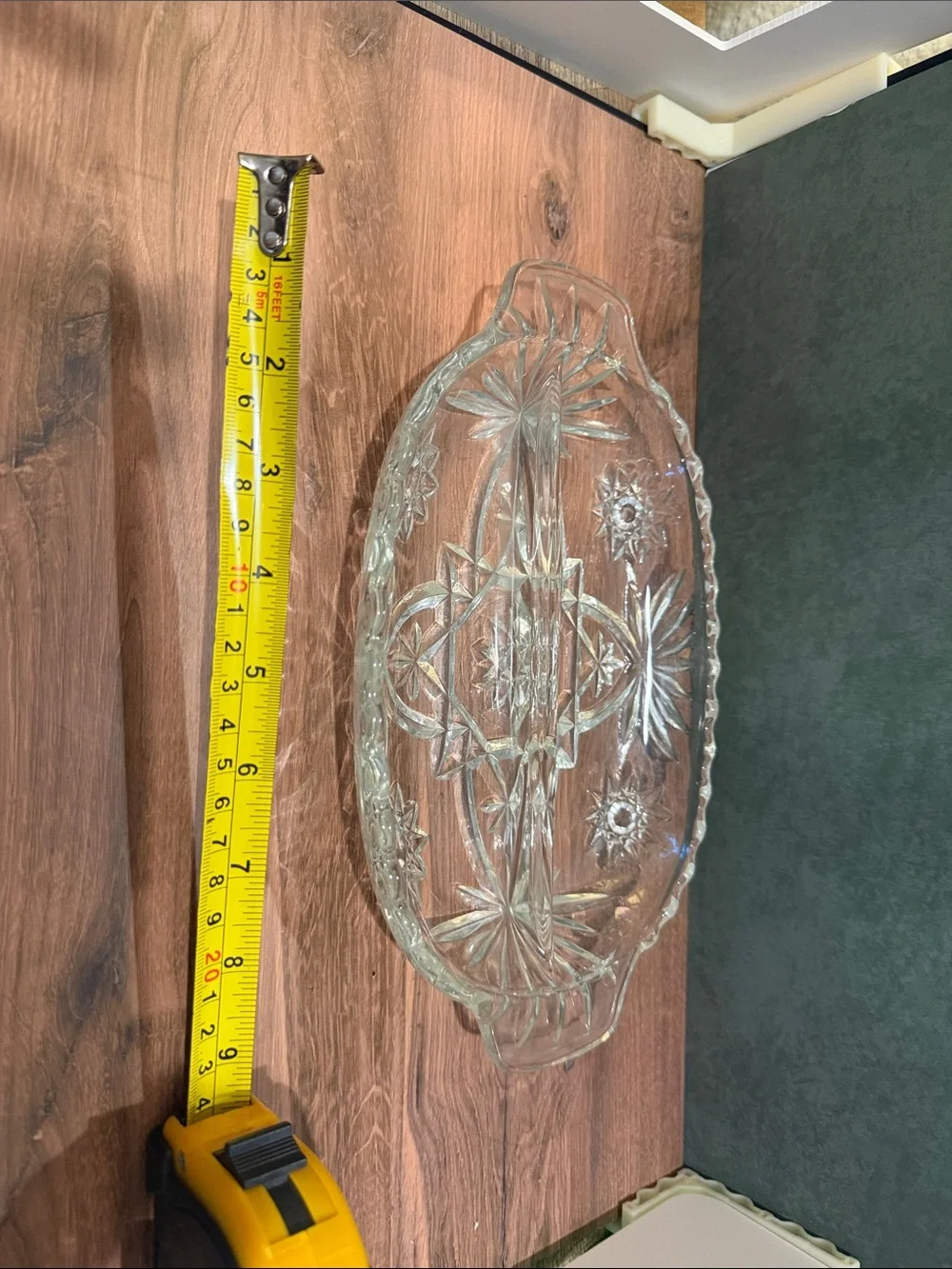 Anchor Hocking Clear Cut Glass Handled Platter